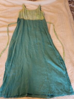 KARAVAN teal Ombre Sleeveless Linen Maxi Dress